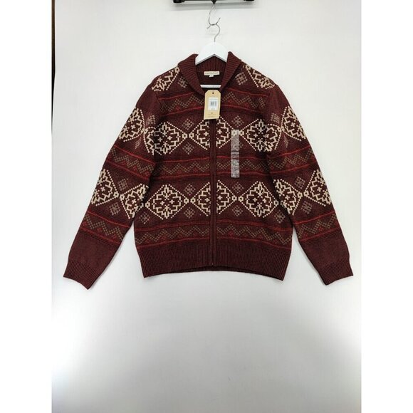 FRYE & Co Men's Burgundy 100% Polyester Geometric Cardigan Size L